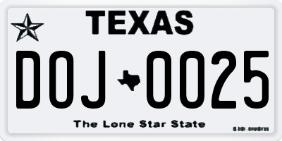TX license plate DOJ0025