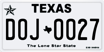 TX license plate DOJ0027