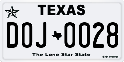 TX license plate DOJ0028