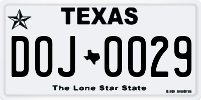 TX license plate DOJ0029