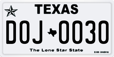 TX license plate DOJ0030