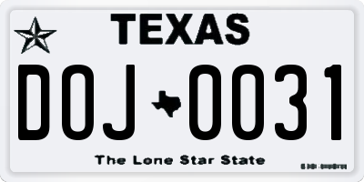 TX license plate DOJ0031