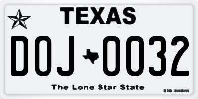 TX license plate DOJ0032