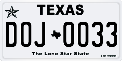 TX license plate DOJ0033