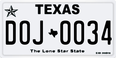 TX license plate DOJ0034