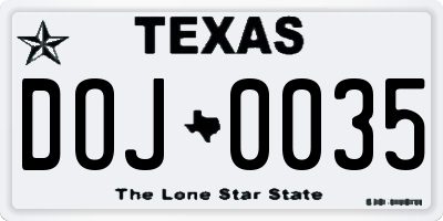 TX license plate DOJ0035