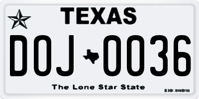 TX license plate DOJ0036