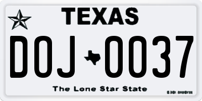 TX license plate DOJ0037