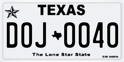 TX license plate DOJ0040