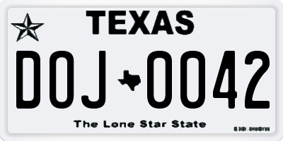 TX license plate DOJ0042