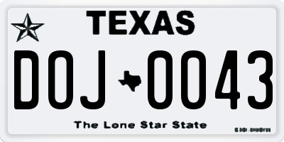 TX license plate DOJ0043