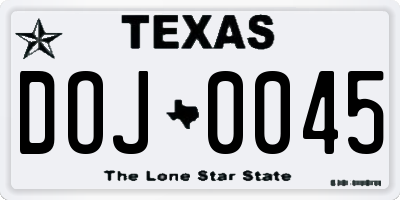 TX license plate DOJ0045