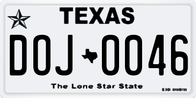 TX license plate DOJ0046