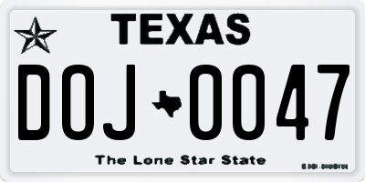 TX license plate DOJ0047
