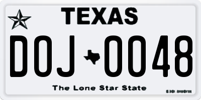 TX license plate DOJ0048