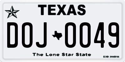 TX license plate DOJ0049