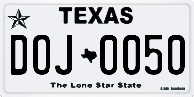 TX license plate DOJ0050