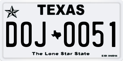 TX license plate DOJ0051