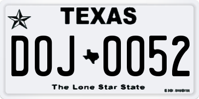 TX license plate DOJ0052
