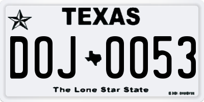 TX license plate DOJ0053