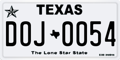 TX license plate DOJ0054