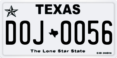TX license plate DOJ0056