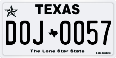 TX license plate DOJ0057