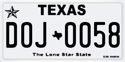 TX license plate DOJ0058