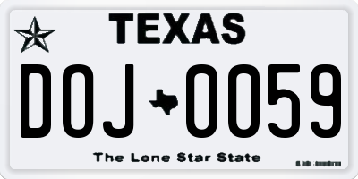 TX license plate DOJ0059