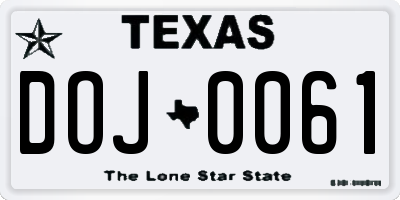 TX license plate DOJ0061