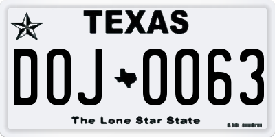 TX license plate DOJ0063
