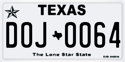 TX license plate DOJ0064