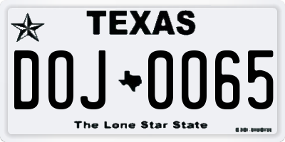 TX license plate DOJ0065