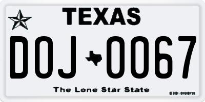 TX license plate DOJ0067
