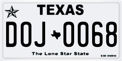 TX license plate DOJ0068