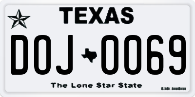 TX license plate DOJ0069