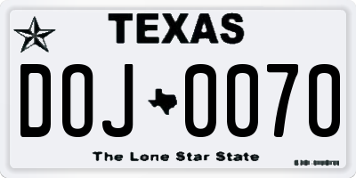 TX license plate DOJ0070