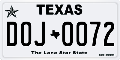 TX license plate DOJ0072