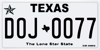 TX license plate DOJ0077