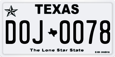 TX license plate DOJ0078
