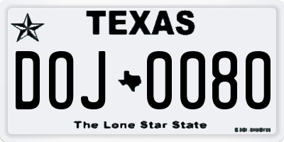 TX license plate DOJ0080
