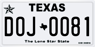 TX license plate DOJ0081