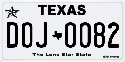 TX license plate DOJ0082