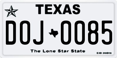 TX license plate DOJ0085
