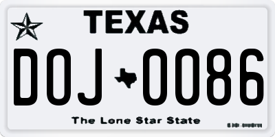 TX license plate DOJ0086