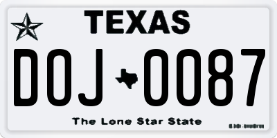 TX license plate DOJ0087