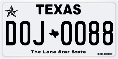 TX license plate DOJ0088