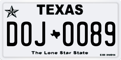 TX license plate DOJ0089