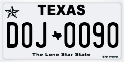 TX license plate DOJ0090