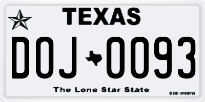 TX license plate DOJ0093